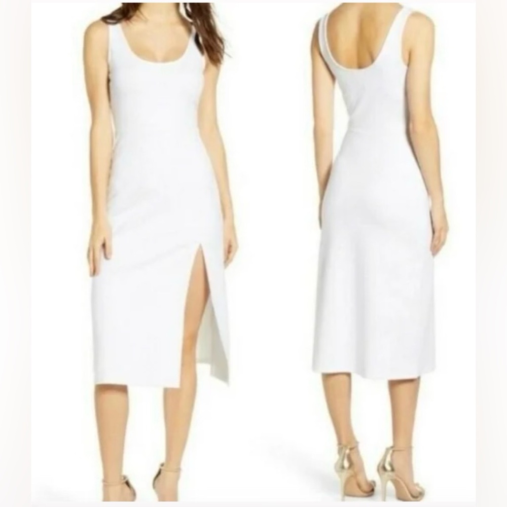 Leith Womens White Scoop Neck Side Slit‎ Midi Bodycon Dress XS TL427421MI